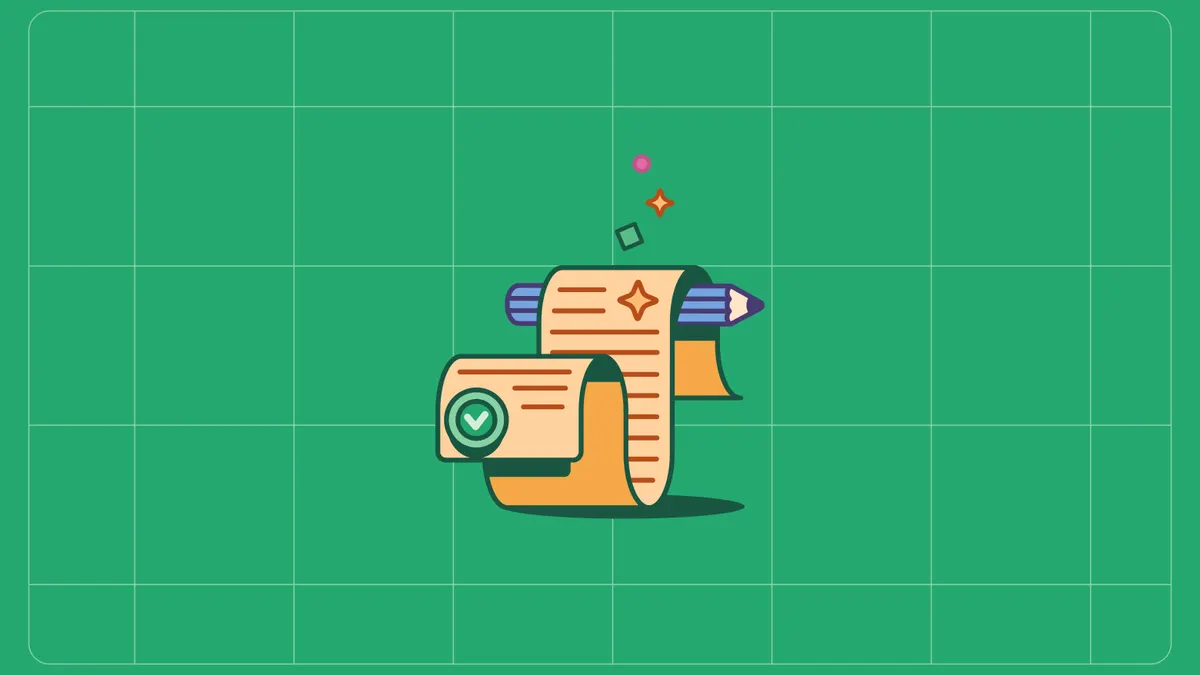 An image with scroll and pencil
