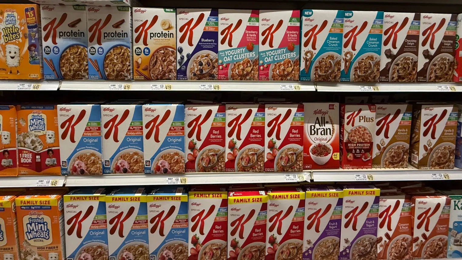 Boxes of Kellogg cereal at a Washington, D.C., grocery store.