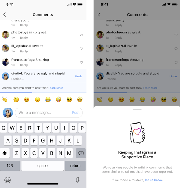 Instagram comment warning