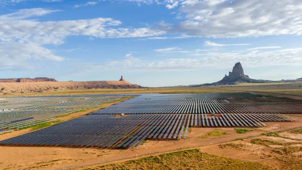 A huge solar power facility in the desert seen from above