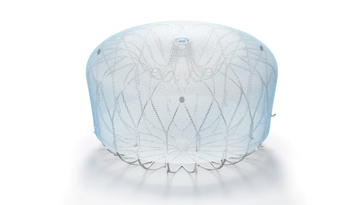A rendering of a rounded device with a wire structure surrounded by mesh.