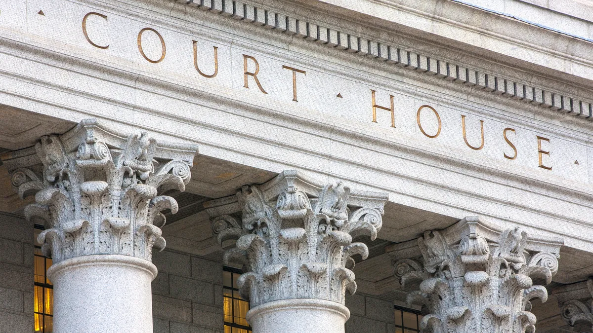 An exterior view of a court house.