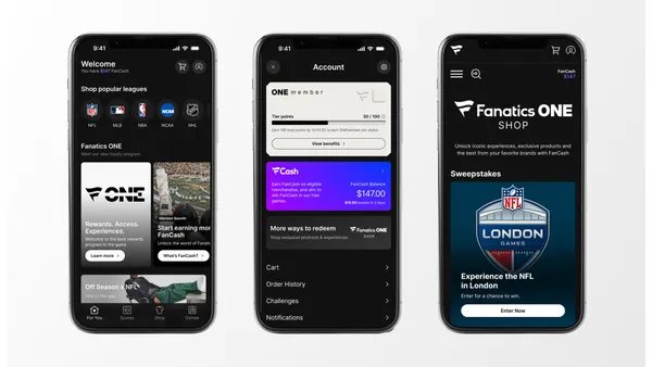 The Fanatics ONE loyalty program on several phones.