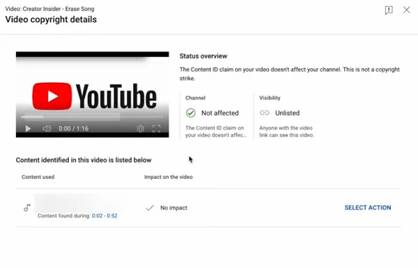 YouTube erase song