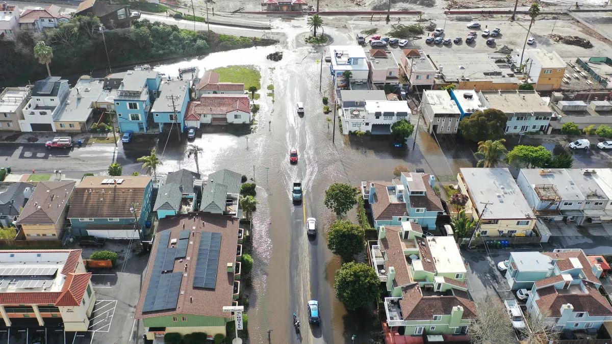 Aerial shot of flooded neighborhood