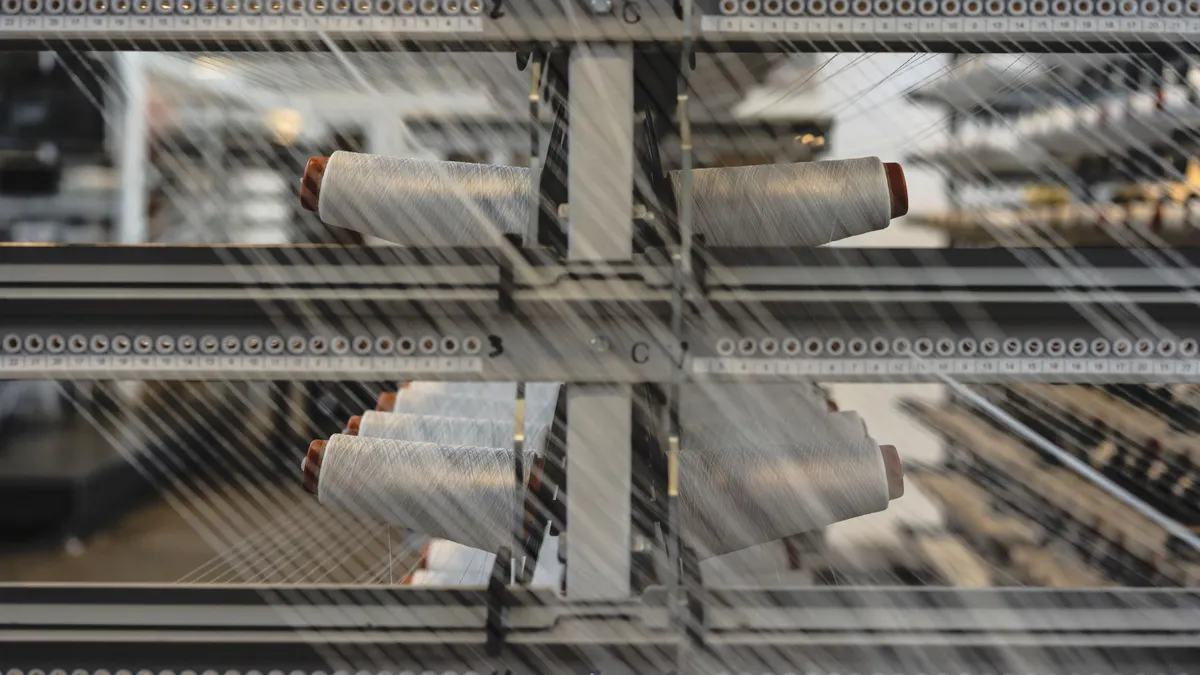 Spools of thread on a weaving machine