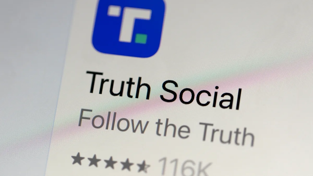 Shot of Truth Social logo on a tablet before its March 2024 debut