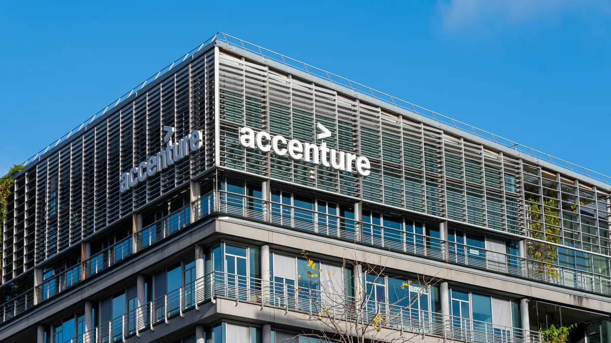 Facade of the French headquarters of Accenture in Paris, France on November 15, 2023.