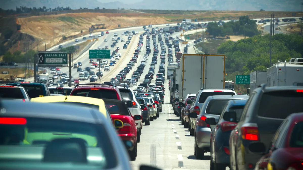 A traffic jam on the 91 freeway in Southern California.