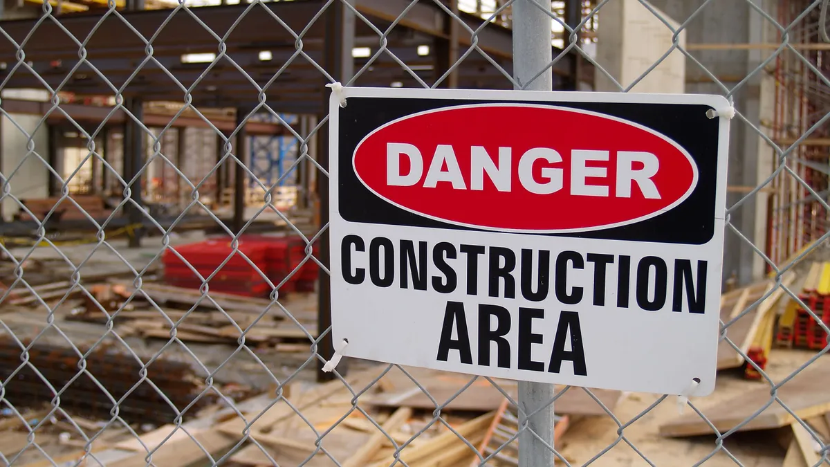 A warning sign on a construction jobsite