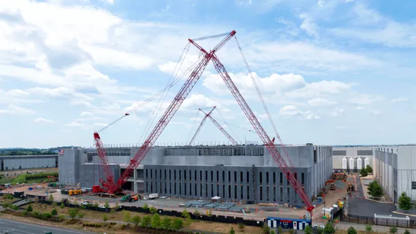 An aerial view of cloud data center facilities under construction in Northern Virginia.