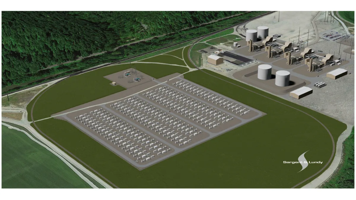 Rendering of Ameren Missouri's planned Big Hollow gas plant and colocated battery facility.