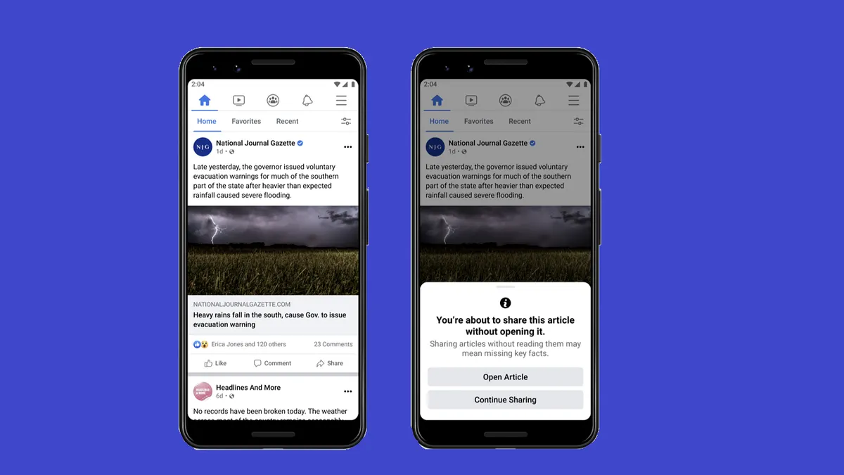 Facebook share warning