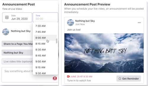 Facebook Live announcement post