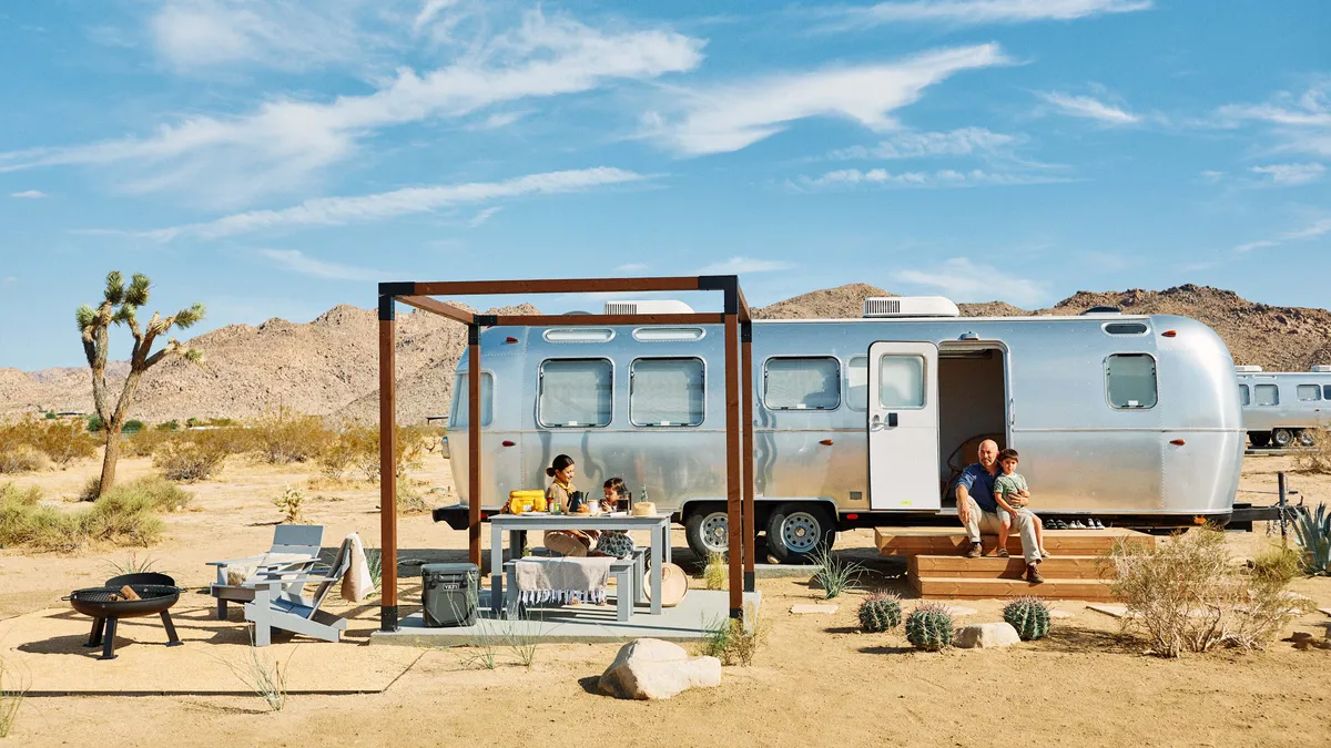 A camper van in the desert.