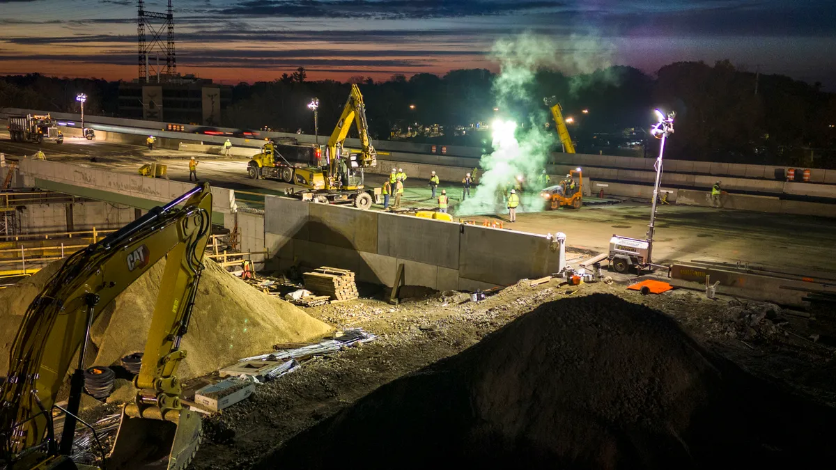 As seen from an aerial view Connecticut Department of Transportation crews reconstruct a southbound Interstate 95 bridge on November 05, 2023 in Westport, Connecticut.