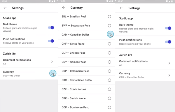 YouTube currency listings