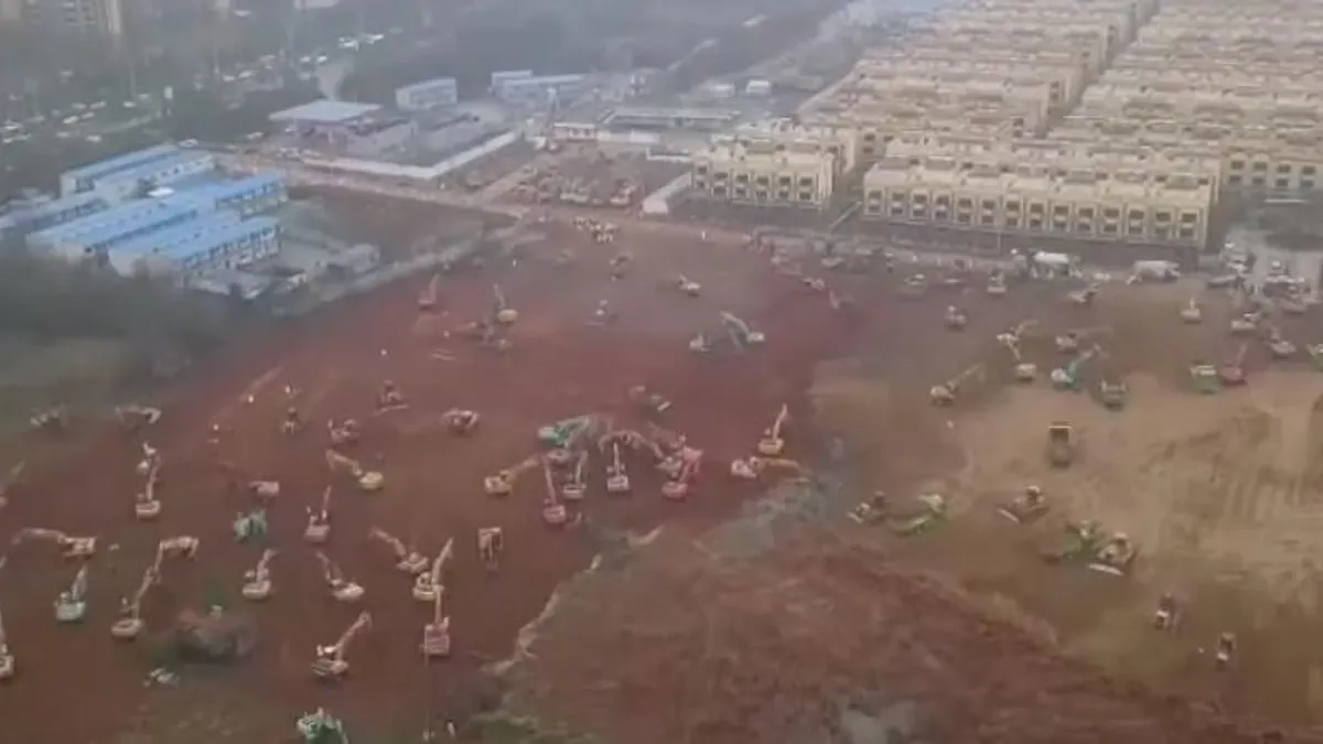 Site preparation for construction of the Huoshenshan hospital in Wuhan China (January 2020)