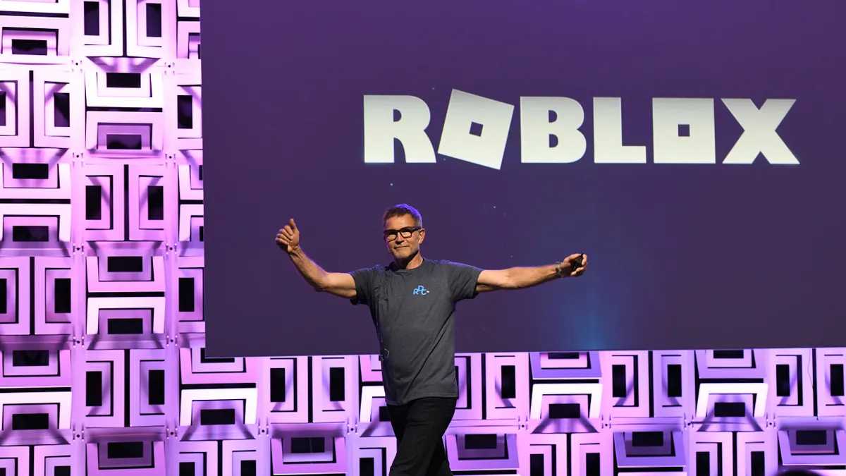 Roblox CEO David Baszucki presenting at a developer conference on Aug. 10, 2019 in Burlingame, Calif.