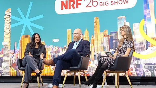 Executives from Fabletics and Sweetwater Sound on stage at NRF.