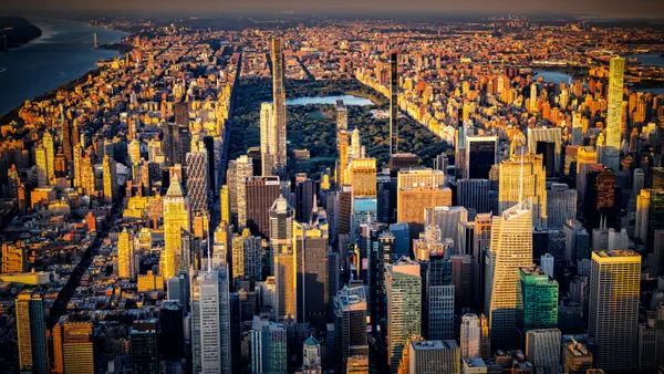 An aerial view of New York City.