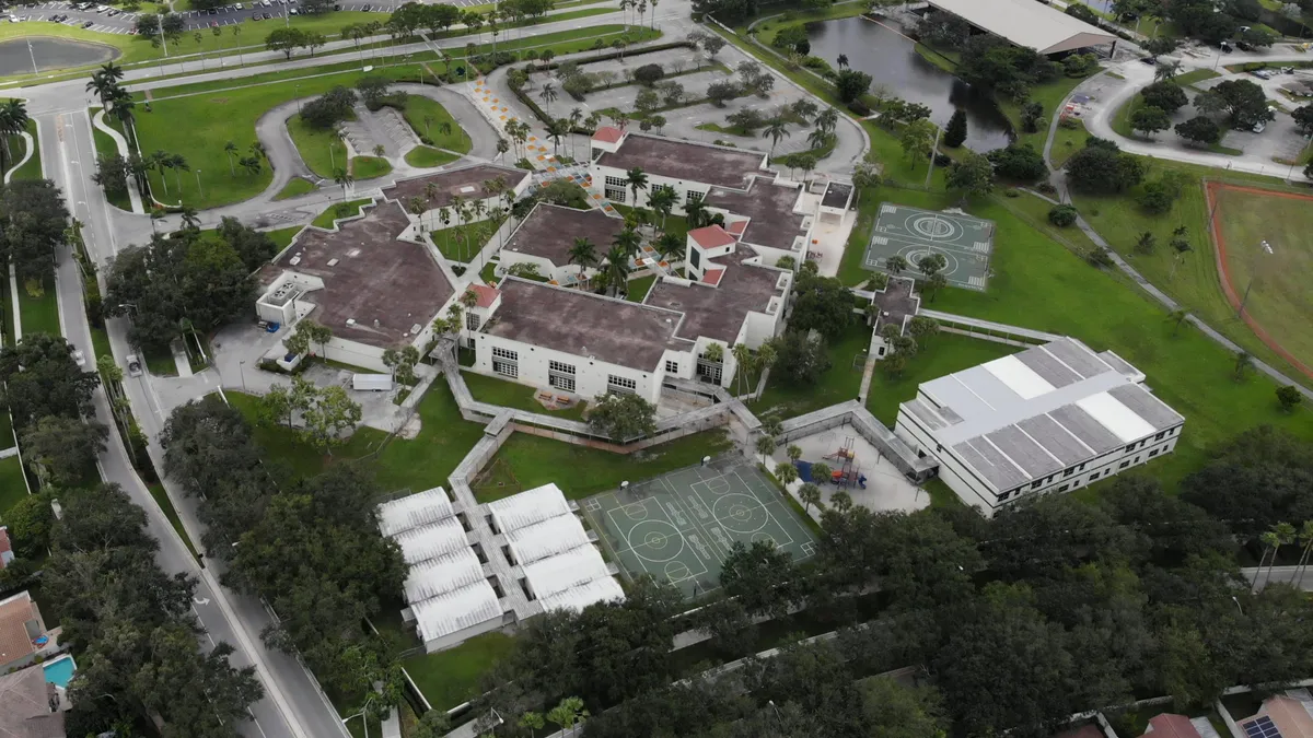 An aerial shot of one of Broward County Public Schools' elementary schools, Sawgrass Elementary in Sunrise, Florida.