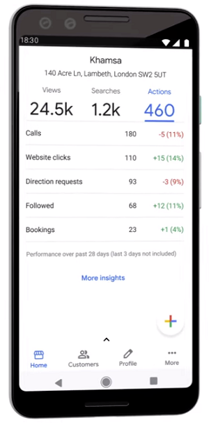 Google My Business home screen