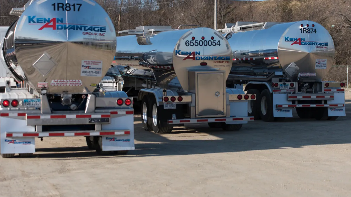 Parked tanker trucks from Kenan Advantage Group, or KAG.