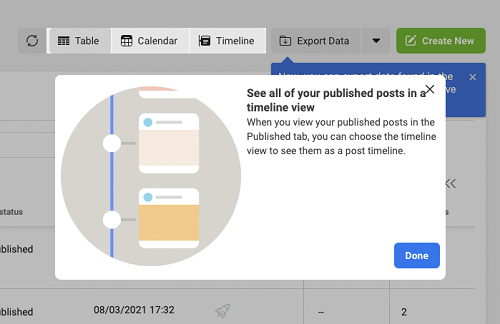Facebook Creator Studio published posts view