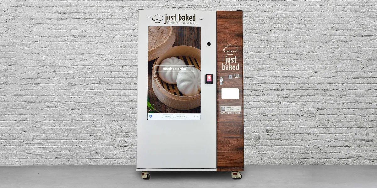 An image of a vending machine that serves bao buns, potstickers and bowls.