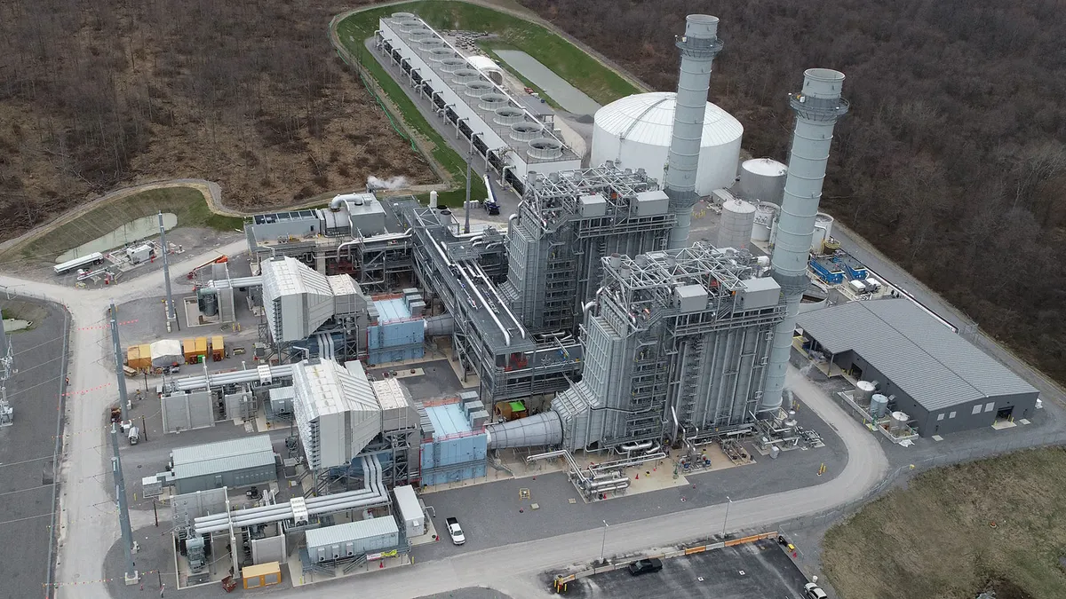 An aerial view of a gas-fired power plant.