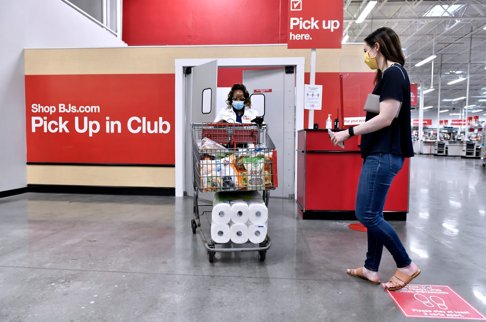 Shopping cart in pickup area inside BJ's Wholesale Club location