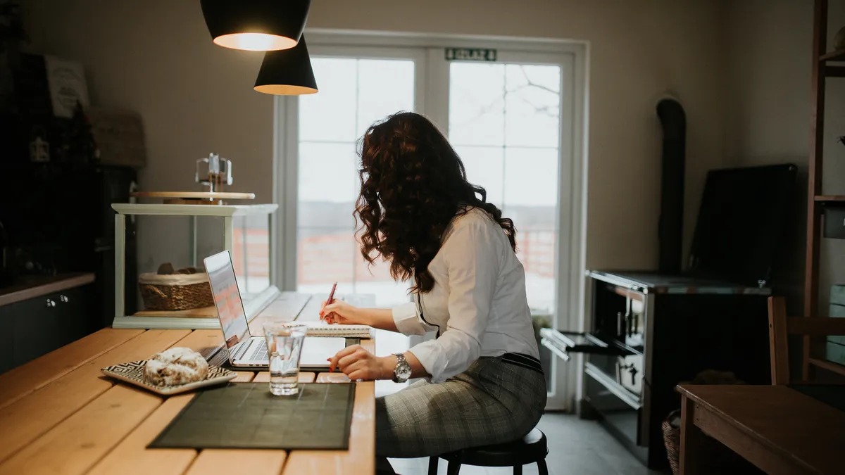 A woman working from home