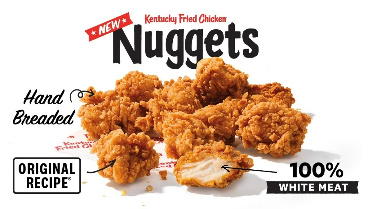 A promotional image for KFC's new chicken nuggets.