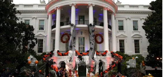 Exterior Halloween decorations on the White House