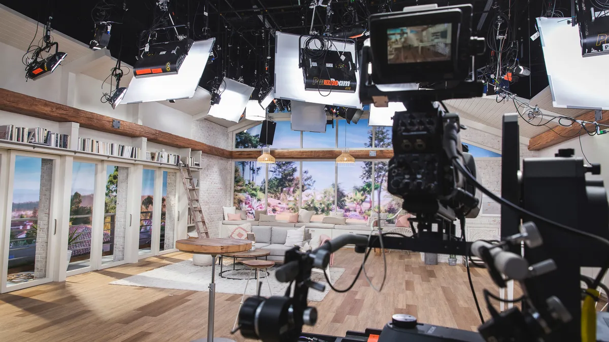 A view of the QVC Studio with lights and cameras