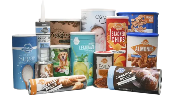 A variety of rigid paper containers with Sonoco branding.