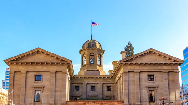 Exterior of the Pioneer Courthouse in Portland, Oregon.