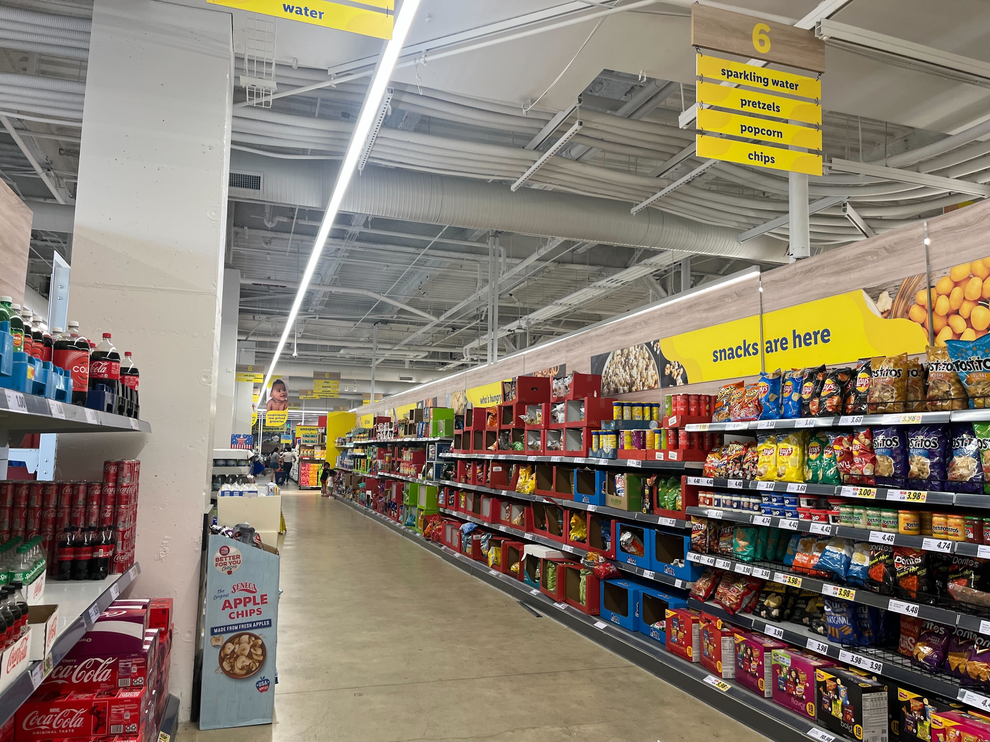 Goods on shelves in a grocery store