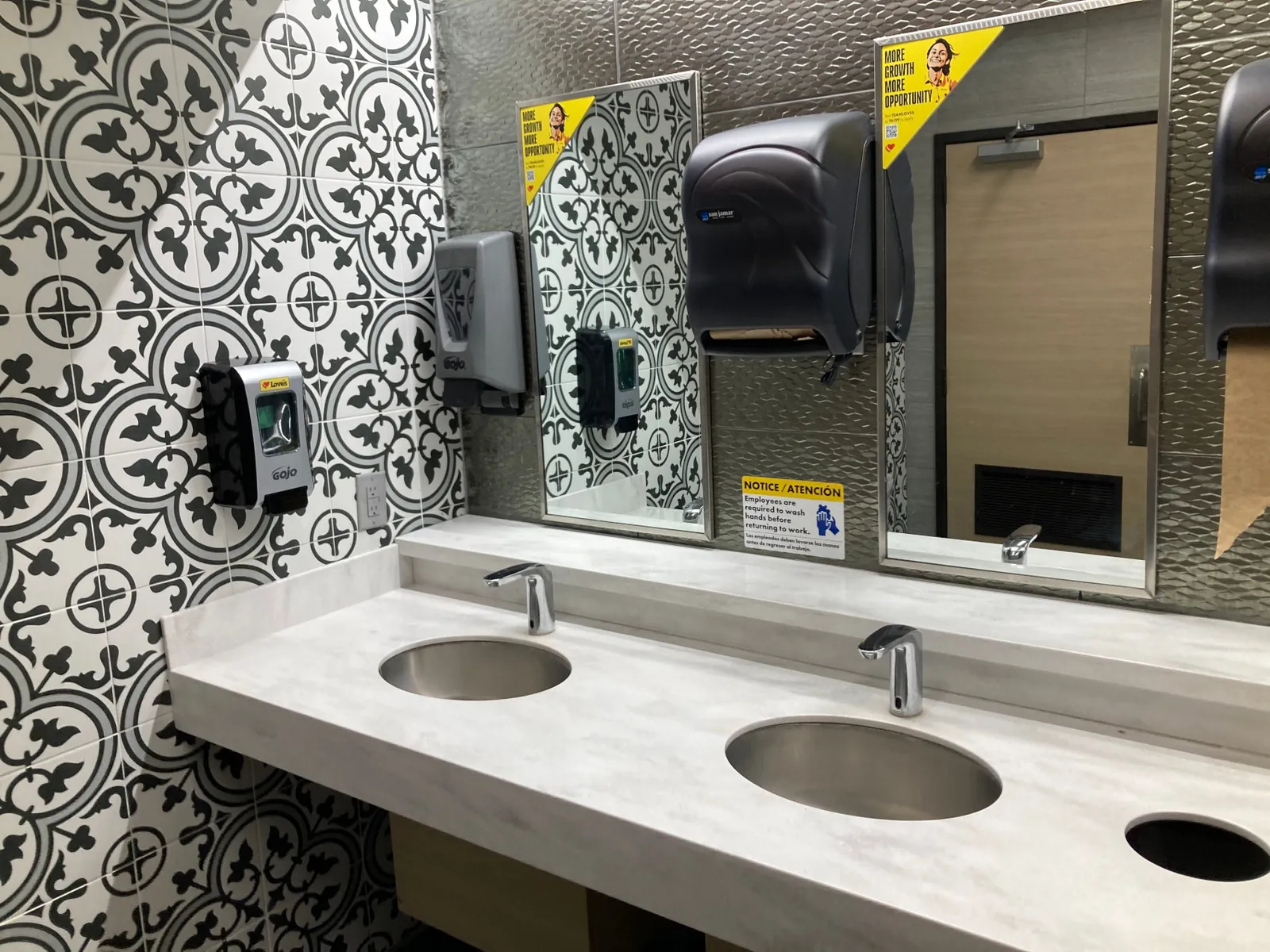 A photo of a bathroom in a remodeled Love&#x27;s Travel Stops &amp; Country Stores in Toms Brook, Virginia.