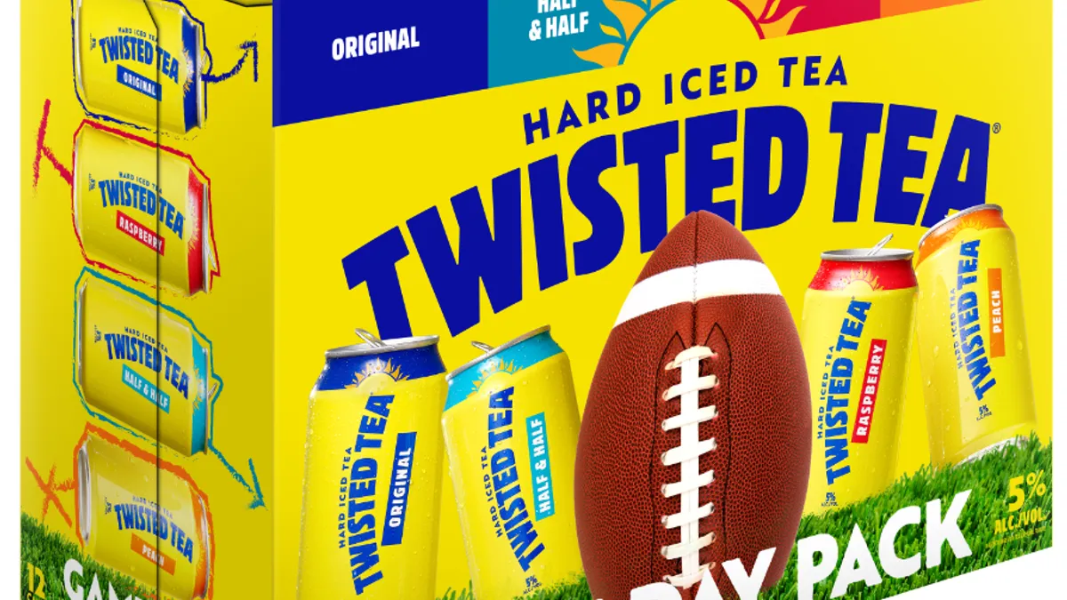 A case of assorted Twisted Tea flavors in a limited edition box.