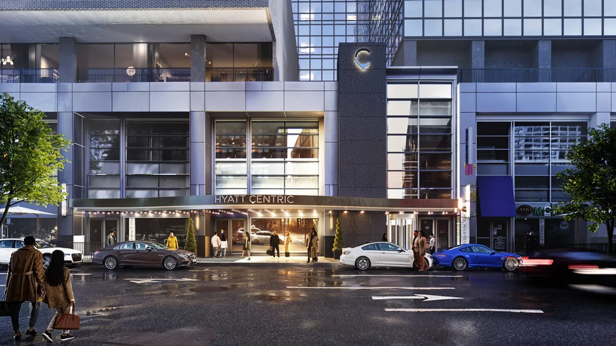 A rendering of the exterior of the forthcoming Hyatt Centric hotel.