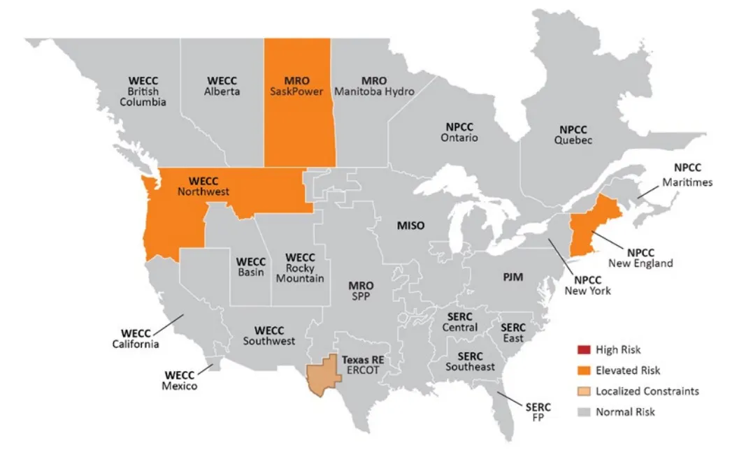 NERC's 2026 summer reliability assessment risk map