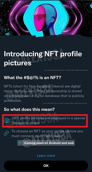 Twitter NFT display