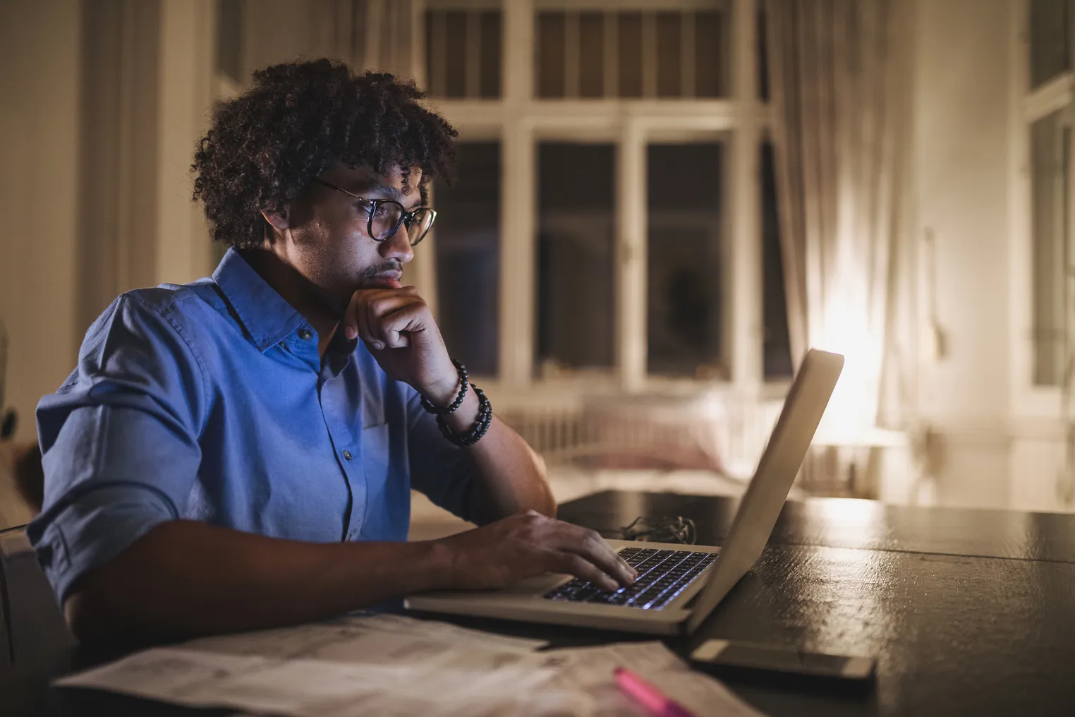 Man studying on a computer