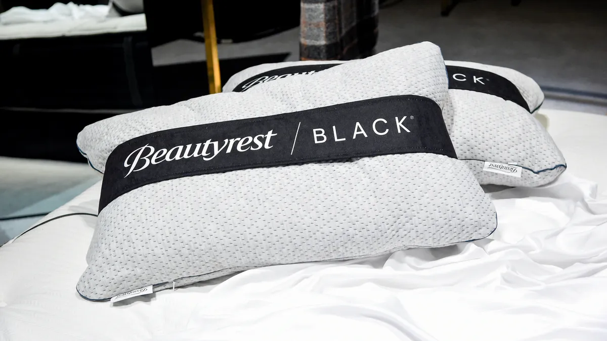 Shot of Beautyrest branded pillow resting on a mattress