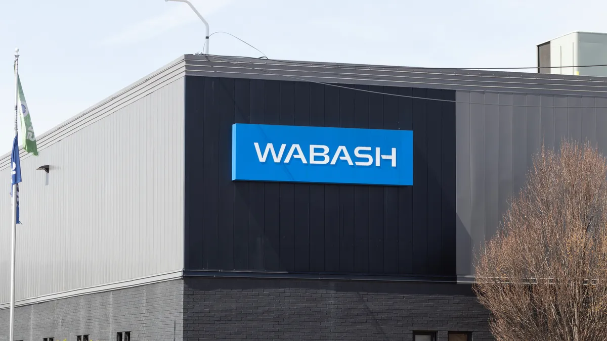 A Wabash logo on a building.