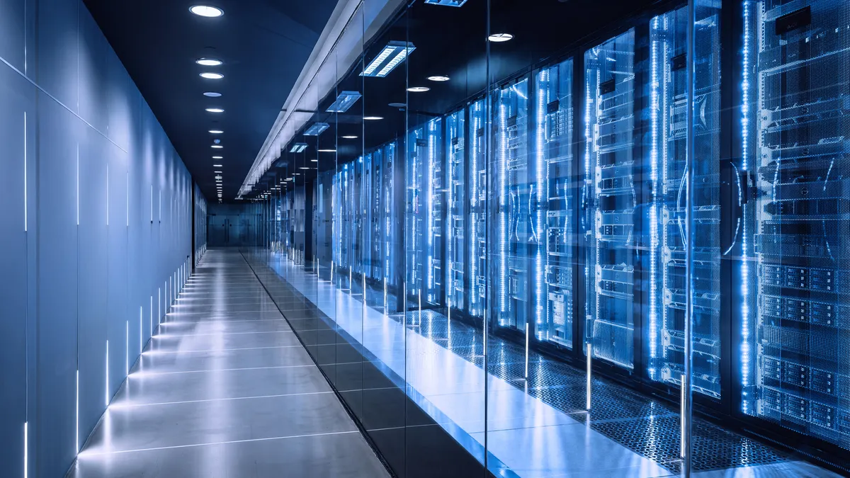 Racks of servers in a data center.