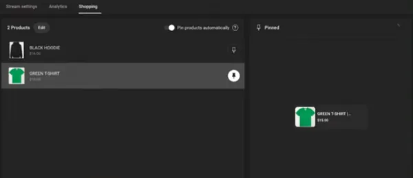YouTube pinned products