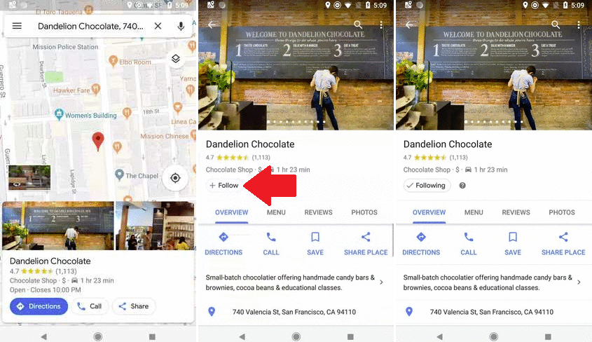 Google Maps 'follow' button